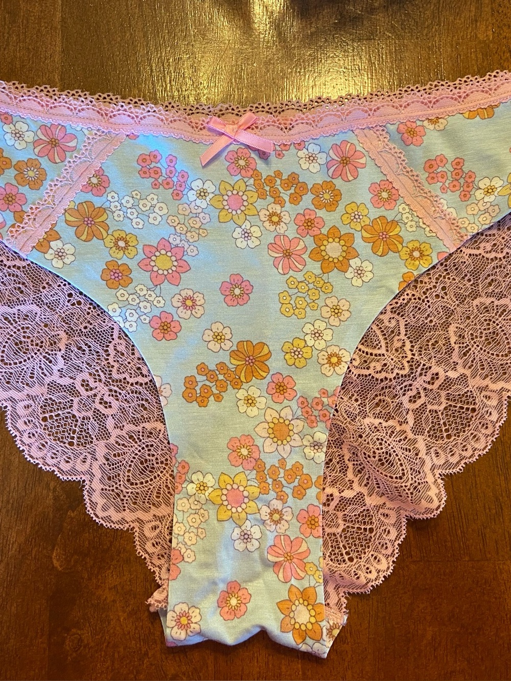 Floral Lace Bikini Panty in Pink and Light Blue
